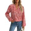 imageAvanova Women Boho Floral Blouses V Neck Top Lantern Long Sleeve ShirtFloral Red