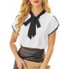 imageAvanova Women Bow Tie Neck Short Sleeve Blouses Tulip Petal Sleeve Shirts Work Business Tops White Medium