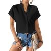 imageAvanova Women Button Down Short Sleeve Shirt Blouse V Neck Work Business Top Black Large