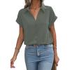 imageAvanova Women Button Down Short Sleeve Shirt Blouse V Neck Work Business TopArmy Green