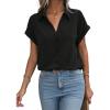 imageAvanova Women Button Down Short Sleeve Shirt Blouse V Neck Work Business TopBlack C