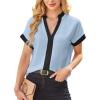 imageAvanova Women Color Block V Neck Short Sleeve Blouses Shirts Work Elegant Dressy TopsBlue Black