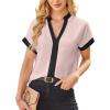 imageAvanova Women Color Block V Neck Short Sleeve Blouses Shirts Work Elegant Dressy TopsPink Black