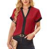 imageAvanova Women Color Block V Neck Short Sleeve Blouses Shirts Work Elegant Dressy TopsRed Black