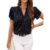 imageAvanova Women Heart Print Tulip Short Sleeve Shirt Blouse Notched V Neck Work TopBlack