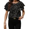 imageAvanova Women Print Ruffle Flutter Blouse Short Sleeve Work Business Top ShirtBlack