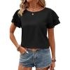 imageAvanova Women Print Ruffle Flutter Blouse Short Sleeve Work Business Top ShirtSolid Black