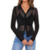 imageAvanova Women Sheer Mesh Crop Top Button Down Slim Fit Long Sleeve Blouse ShirtBlack