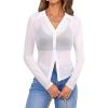 imageAvanova Women Sheer Mesh Crop Top Button Down Slim Fit Long Sleeve Blouse ShirtWhite