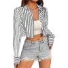 imageAvanova Women Striped Button Down Crop Top Collared Neck Long Sleeve Blouses ShirtBlack