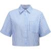 imageAvanova Women Striped Button Down Short Sleeve Shirts Cropped Blouse Loose Business Work TopsBlue Striped