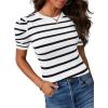 imageAvanova Women Striped Puff Short Sleeve Tops Ribbed Knit Summer Casual Shirts BlouseWhite Striped