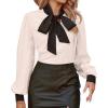 imageAvanova Women Tie Neck Bishop Long Sleeve Shirts Casual Work Blouses TopsWhite Beige