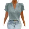 imageAvanova Women V Neck Short Sleeve Blouse Petal Tulip Sleeve Top Business Casual ShirtLight Blue