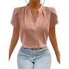 imageAvanova Women V Neck Short Sleeve Blouse Petal Tulip Sleeve Top Business Casual ShirtPink