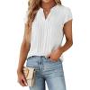 imageAvanova Women V Neck Tulip Petal Sleeve Pleated Top Short Sleeve Shirt Work Business Blouses White Medium