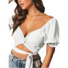 imageAvanova Womens Ruffle Short Sleeve Off Shoulder Tie Up Back Crop Blouse TopWhite 03