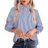 imageAvanova Womens Striped Ruffle Hem 34 Sleeve Mock Neck Elegant Work Blouses TopBlue Striped