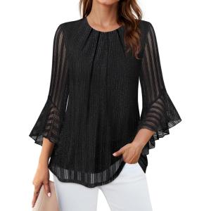 imageAvanova Women 34 Sleeve Sparkly Dressy Tunic Tops Bell Sleeve Elegant Blouse ShirtsBlack