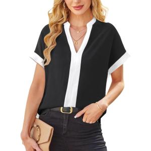 imageAvanova Women Color Block V Neck Short Sleeve Blouses Shirts Work Elegant Dressy TopsBlack White