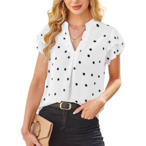imageAvanova Women Color Block V Neck Short Sleeve Blouses Shirts Work Elegant Dressy TopsWhite Polka Dots