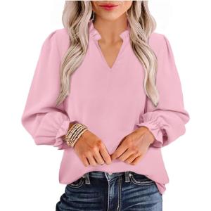 imageAvanova Women Leopard Print Ruffle V Neck Top 34 Long Sleeves Work Business Blouses ShirtLight Pink