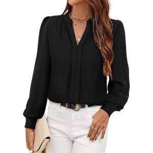 imageAvanova Women Long Sleeve Blouse V Neck Tops Work Business Casual ShirtsBlack