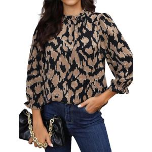 imageAvanova Women Polka Dot Long Sleeve Blouse Shirts Work Mock Neck Ruffle TopAllover Black
