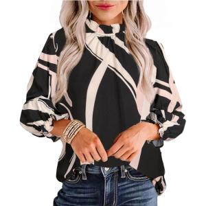 imageAvanova Women Polka Dot Long Sleeve Blouse Shirts Work Mock Neck Ruffle TopBlack Beige