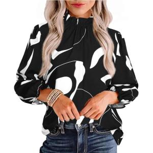 imageAvanova Women Polka Dot Long Sleeve Blouse Shirts Work Mock Neck Ruffle TopBlack White
