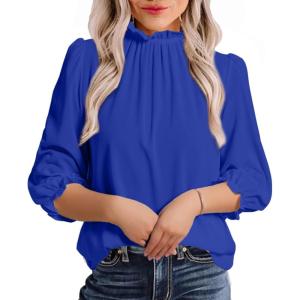imageAvanova Women Polka Dot Long Sleeve Blouse Shirts Work Mock Neck Ruffle TopRoyal Blue