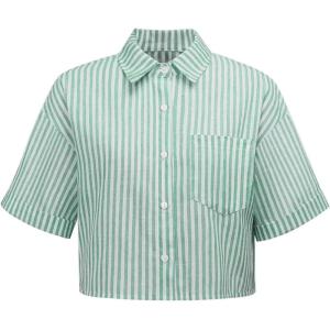 imageAvanova Women Striped Button Down Short Sleeve Shirts Cropped Blouse Loose Business Work TopsGreen