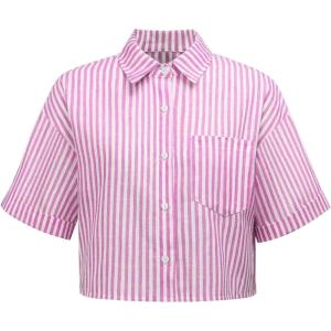 imageAvanova Women Striped Button Down Short Sleeve Shirts Cropped Blouse Loose Business Work TopsPink