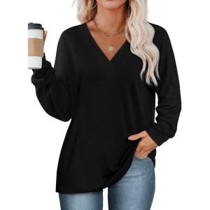 imageAvanova Womens V Neck Shirts Dolman Long Sleeve Batwing Tops Black XLarge