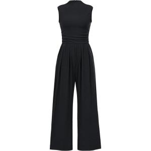 imageTapata Womens Jumpsuits Dressy Casual One Piece Outfits Sleeveless Rompers Wide Leg Pants with PocketsBlack
