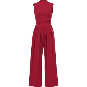 imageTapata Womens Jumpsuits Dressy Casual One Piece Outfits Sleeveless Rompers Wide Leg Pants with PocketsBurgundy
