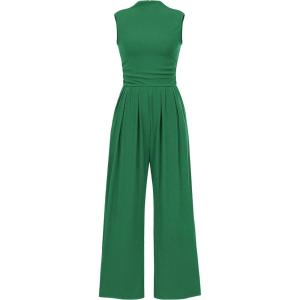 imageTapata Womens Jumpsuits Dressy Casual One Piece Outfits Sleeveless Rompers Wide Leg Pants with PocketsGreen