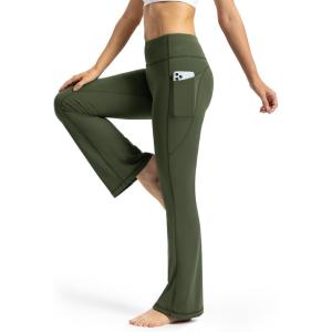 imageTapata Petite Womens Bootcut Yoga Pants 26quot28quot Inseam High Waist Workout Flare Leggings with PocketsArmy Green