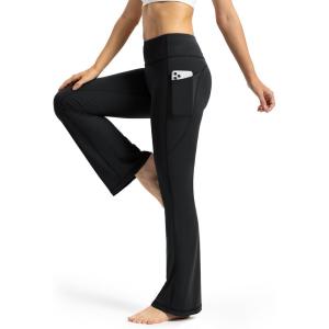 imageTapata Petite Womens Bootcut Yoga Pants 26quot28quot Inseam High Waist Workout Flare Leggings with PocketsBlack