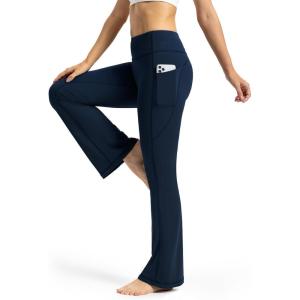 imageTapata Petite Womens Bootcut Yoga Pants 26quot28quot Inseam High Waist Workout Flare Leggings with PocketsNavy Blue