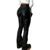 imageAvanova Women Faux Leather Butt Lifting Leggings Flare High Waist Sexy Bell Bottom PantsBlack a