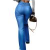 imageAvanova Women Faux Leather Butt Lifting Leggings Flare High Waist Sexy Bell Bottom PantsBlue