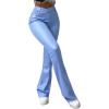 imageAvanova Women Faux Leather Butt Lifting Leggings Flare High Waist Sexy Bell Bottom PantsLight Blue