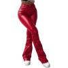 imageAvanova Women Faux Leather Butt Lifting Leggings Flare High Waist Sexy Bell Bottom PantsRed