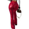 imageAvanova Women Faux Leather Butt Lifting Leggings Flare High Waist Sexy Bell Bottom PantsRed