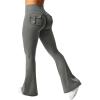 imageAvanova Women Faux Leather Butt Lifting Leggings Flare High Waist Sexy Bell Bottom PantsGrey