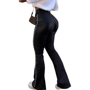 imageAvanova Women Faux Leather Butt Lifting Leggings Flare High Waist Sexy Bell Bottom PantsBlack a