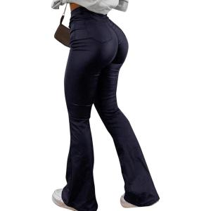 imageAvanova Women Faux Leather Butt Lifting Leggings Flare High Waist Sexy Bell Bottom PantsNavy