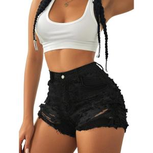 imageAvanova Women Jean Denim Sexy Mini Shorts Ripped Distressed Cut Off Stretchy Raw Hem Hot Pants ShortsBlack