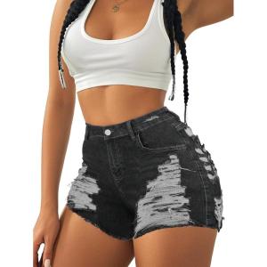 imageAvanova Women Jean Denim Sexy Mini Shorts Ripped Distressed Cut Off Stretchy Raw Hem Hot Pants ShortsDark Grey
